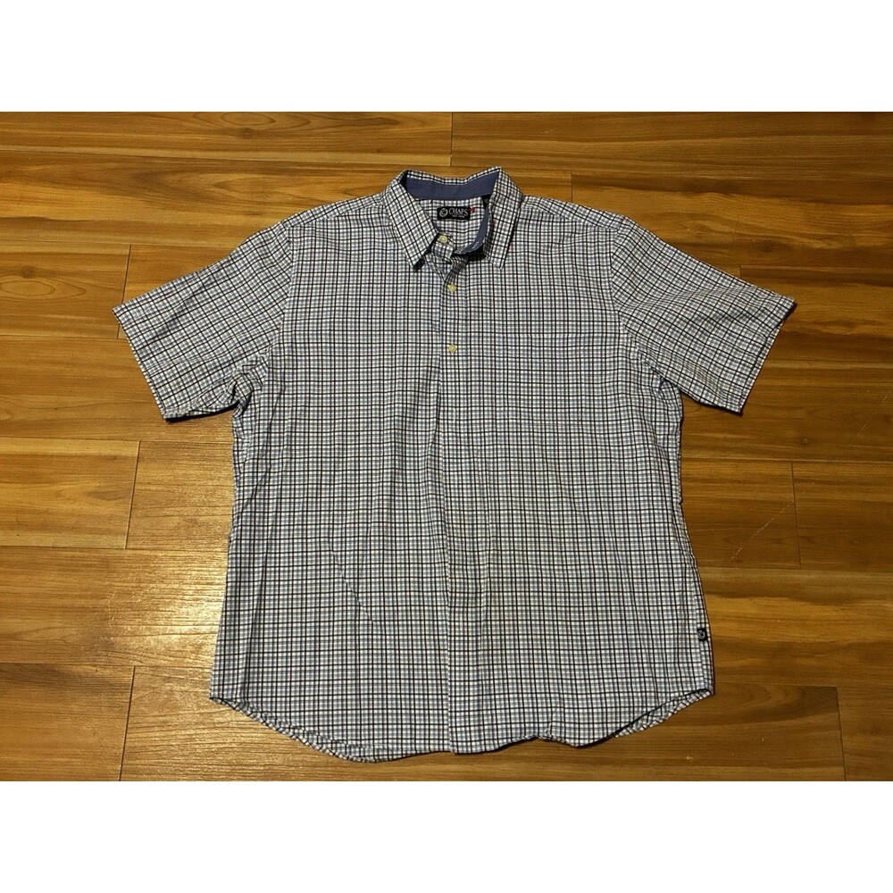 Chaps Men’s Plaid Button Up Shirt XL Tall Blue Short Sleeve Easy Care